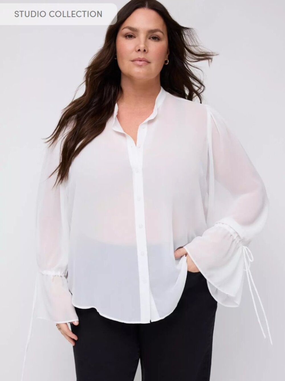 NWT Studio by Torrid ruffle cuff romantic blouse blanc de blanc size 4x 26